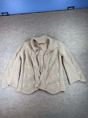 Kuna Cardigan Size S Beige 100% Baby Alpaca Cable Knit Sweater